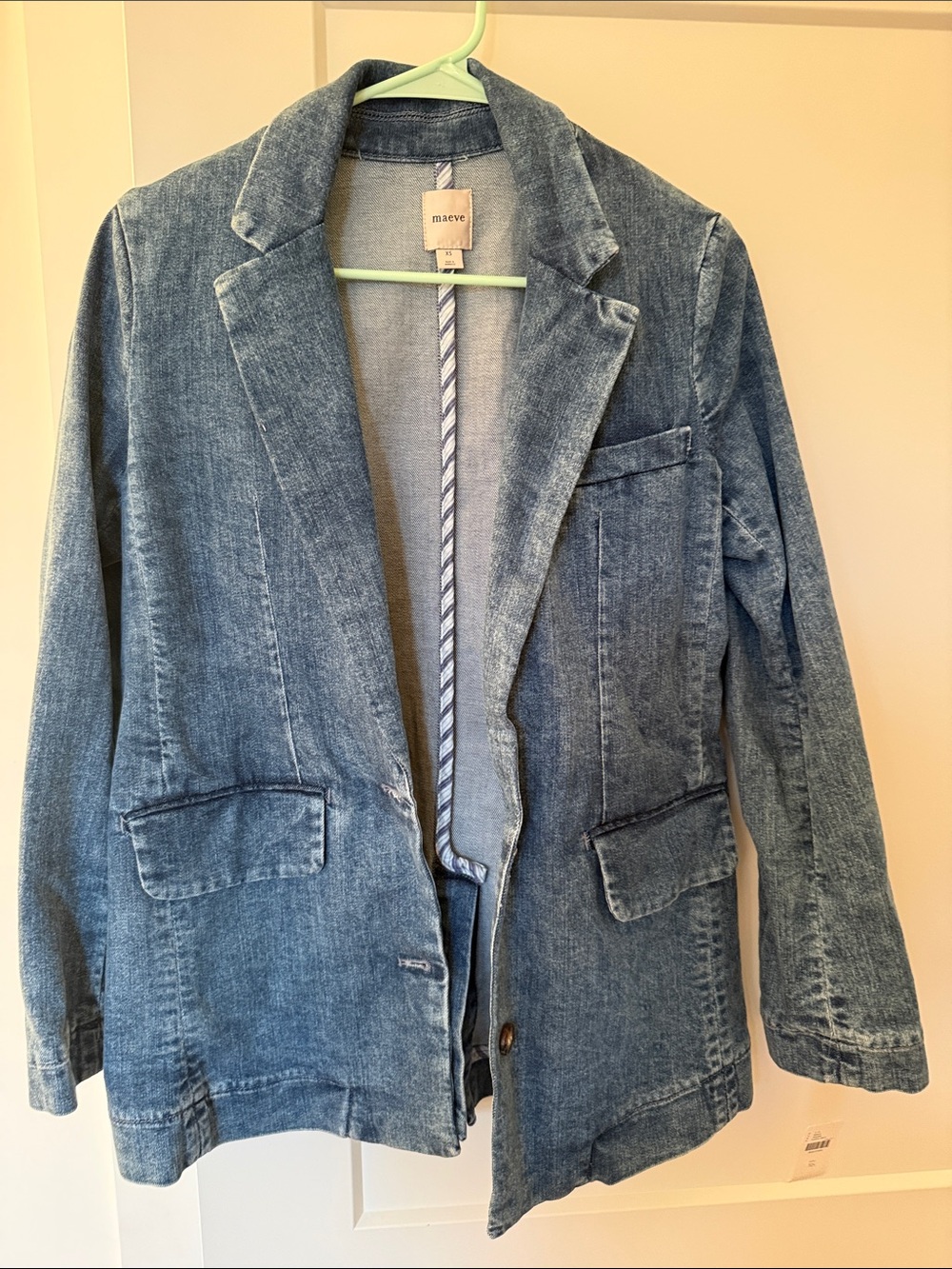 Maeve Faded Blue Denim Blazer Jacket